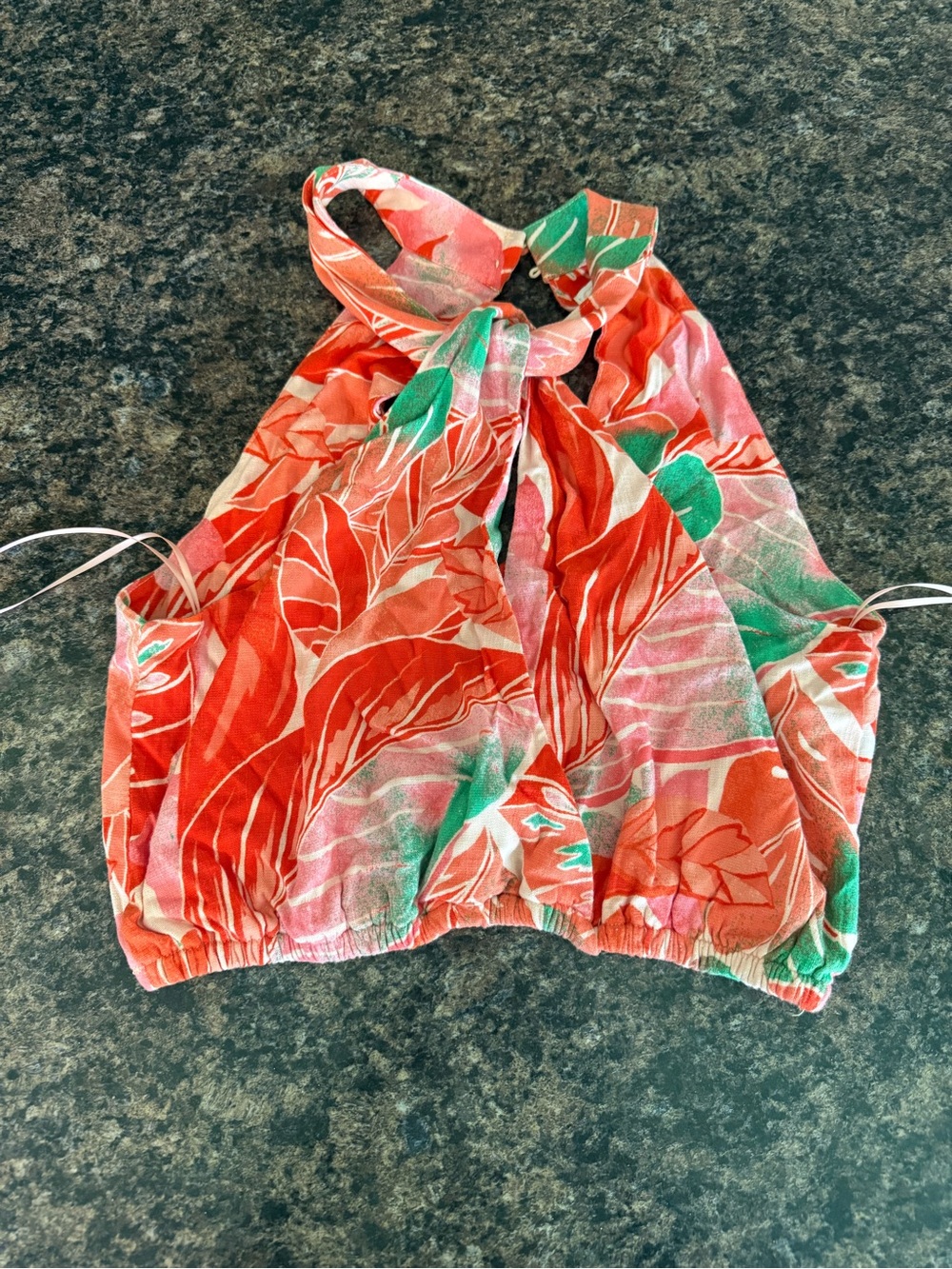 Gianni Bini Coral and Green Floral Halter Crop Top